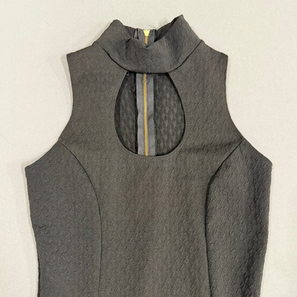 Black Sleeveless Mock Neck Cutout Keyhole Zipper Dress Sheath Midi Size M - Picture 6 of 7